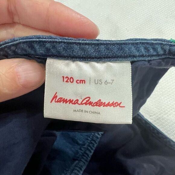 Hanna Anderson Ice Cream Fruit Embroidered Denim Jean Sleeveless Top 6 7‎ Girls - Picture 4 of 11